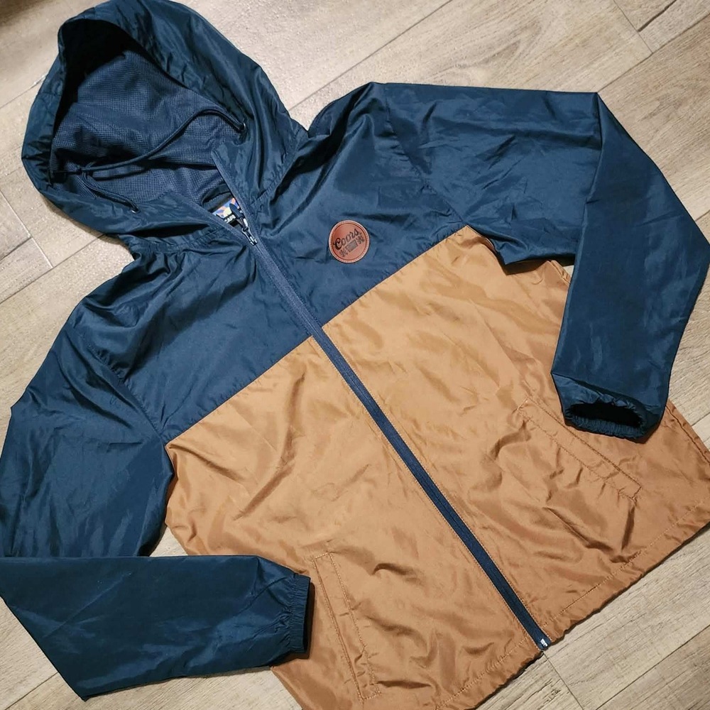 Uscape Apparel Coors Banquet Mens Windbreaker Jacket Navy Tan Colorblock Large
